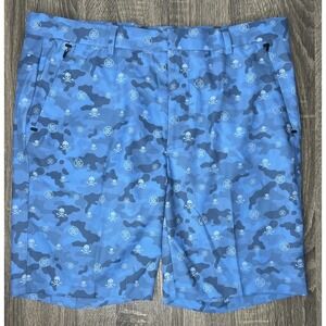 G FORE Icon Camo Skull Print Shorts Mens Sz 36 Blue Golf Performance 9.5" Inseam